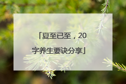 夏至已至，20字养生要诀分享
