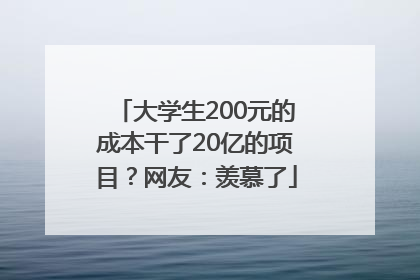 大学生200元的成本干了20亿的项目？网友：羡慕了