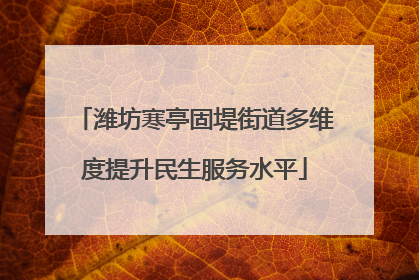 潍坊寒亭固堤街道多维度提升民生服务水平